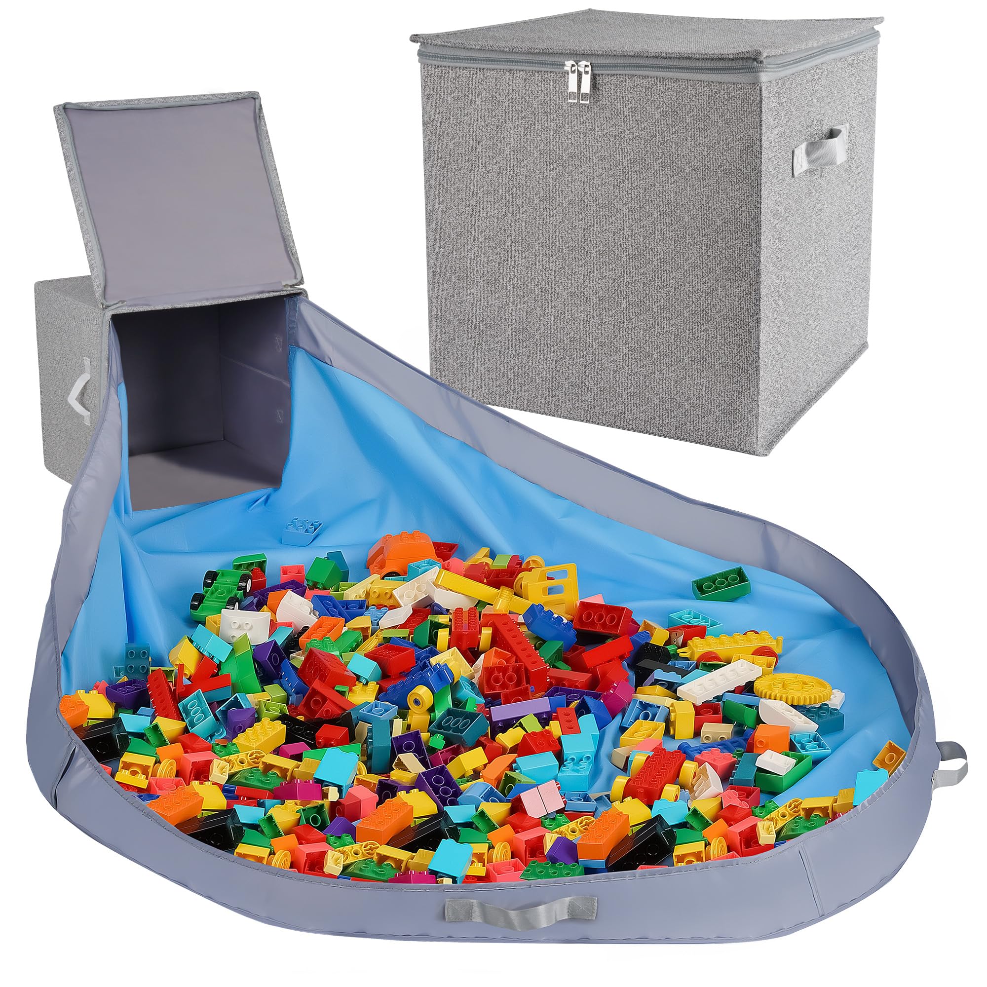 SAM AND MABEL toy storage organizer pebble gray with secure lid and double zippers for tidy play