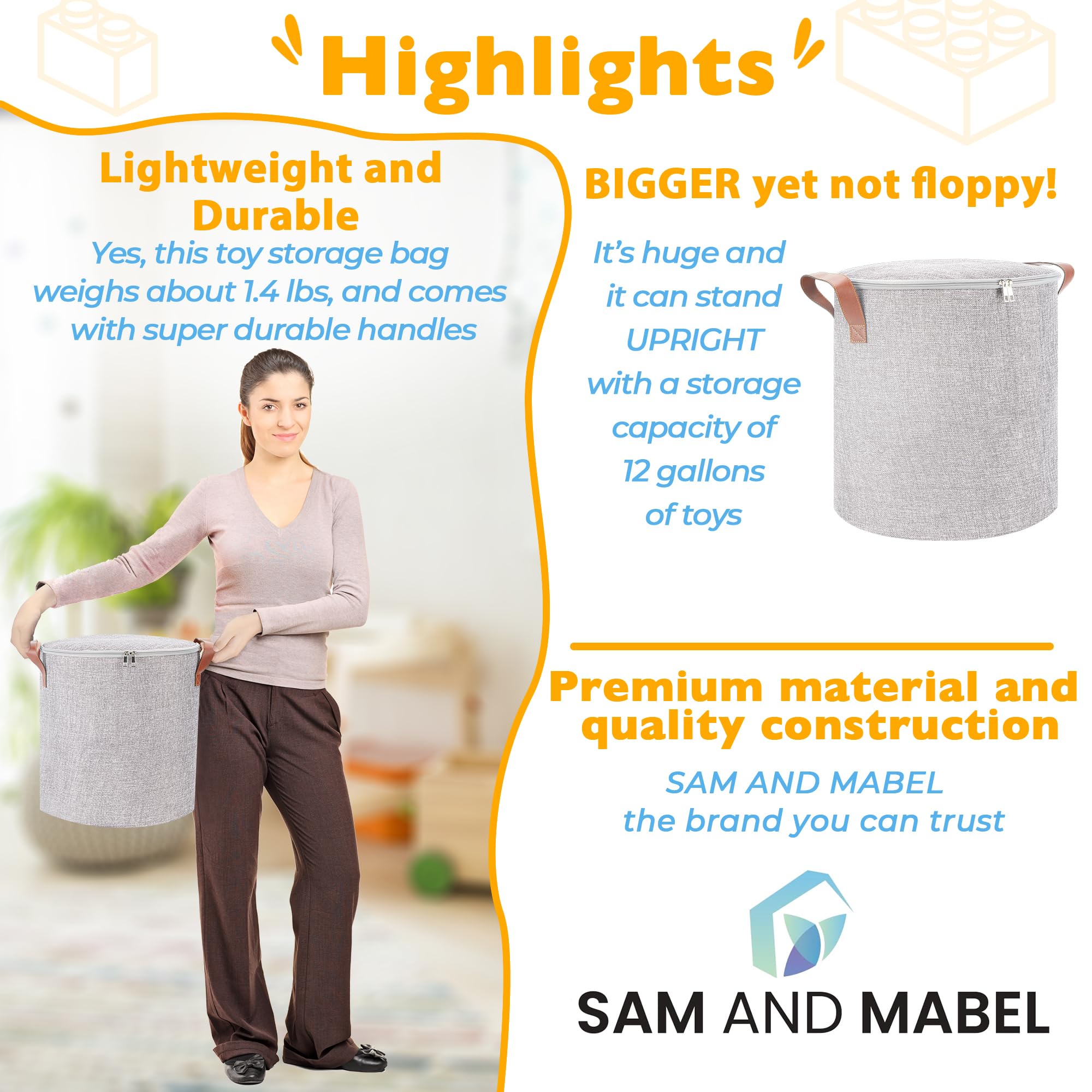 SAM AND MABEL XXL foldable bin keeps nursery organized with lightweight portability.