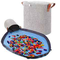 SAM AND MABEL XXL toy storage organizer with play mat keeps toys organized during creative play.