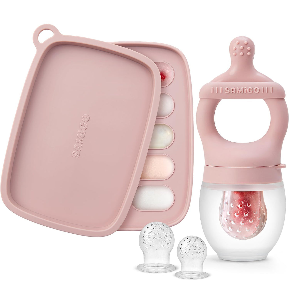SAMiGO baby feeder popsicle mold closeup showing easy frozen snacks for teething