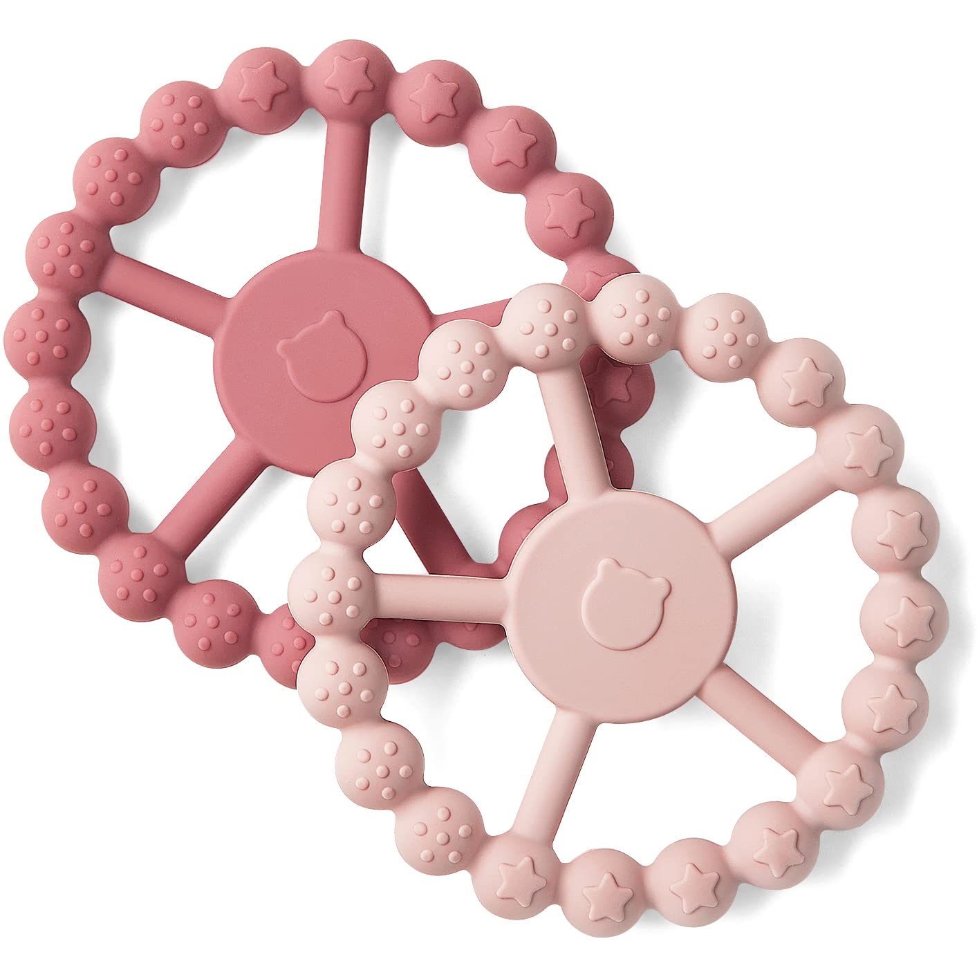 SAMiGO ring teether with Ferris-wheel design inspires teething play and curiosity.