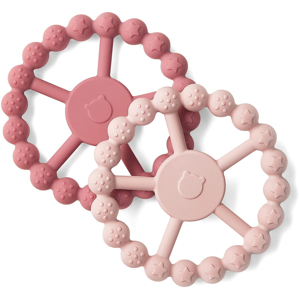 SAMiGO ring teether with Ferris-wheel design inspires teething play and curiosity.
