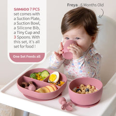 SAMiGO suction bowl sticks to tables, helping keep meals centered during BLW.