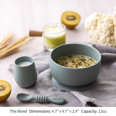 SAMiGO silicone baby spoon with double-ended design supports self-feeding.