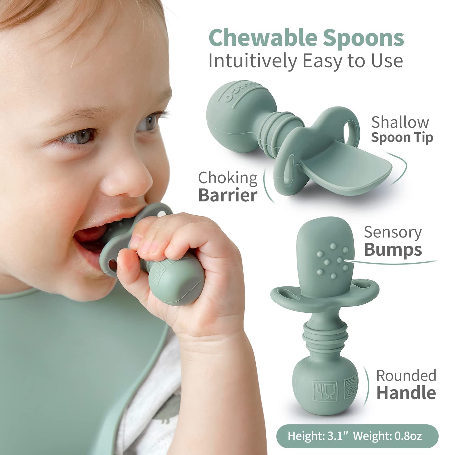 SAMiGO baby spoons with textured handle helps little hands grip confidently.