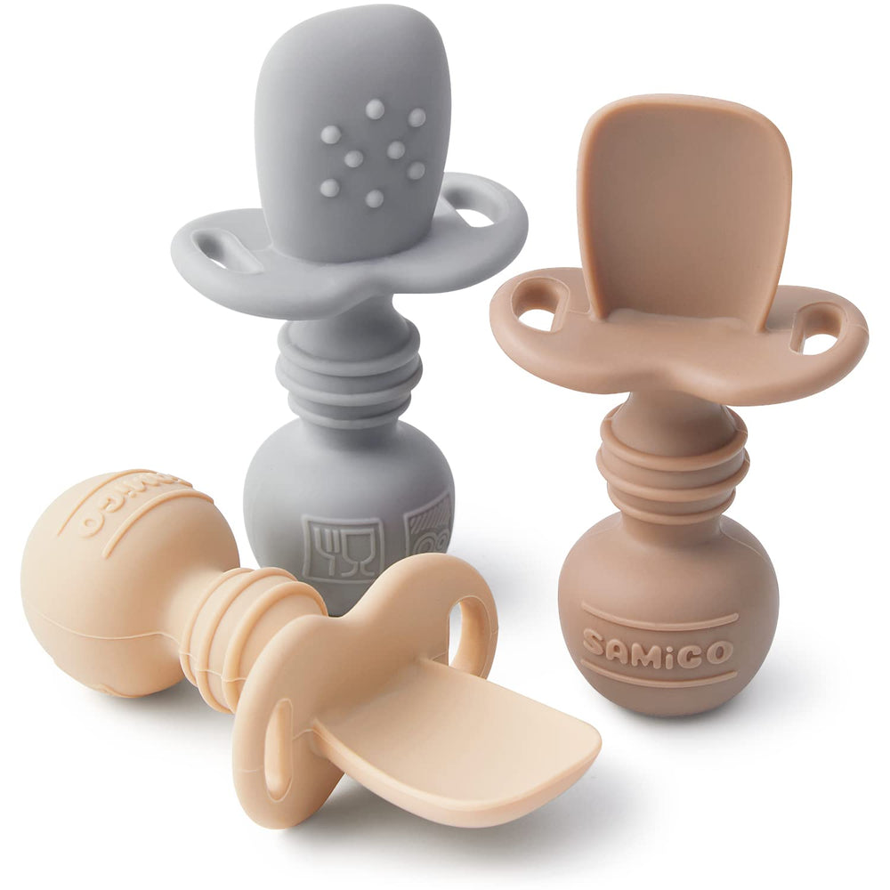 SAMiGO silicone baby spoons with textured handle for easy self-feeding practice