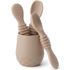 SAMiGO silicone baby utensils set of four pieces in vivid colors for easy self-feeding