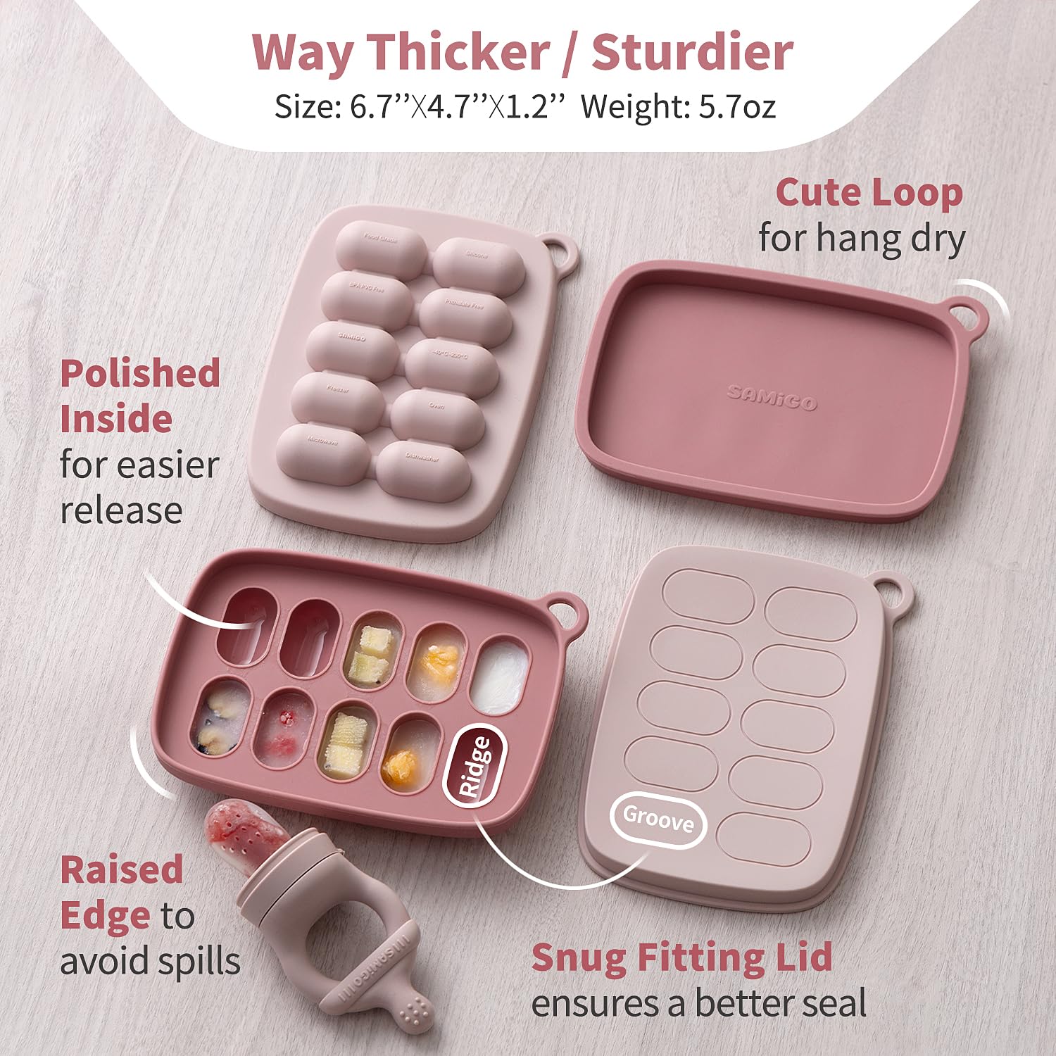 SAMiGO soft pouch teether design enables safe chewing pieces