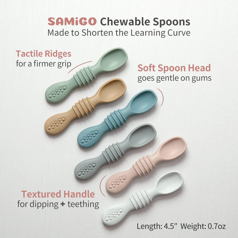 SAMiGO spoon dual-end design demonstrates scooping and dipping versatility for infants
