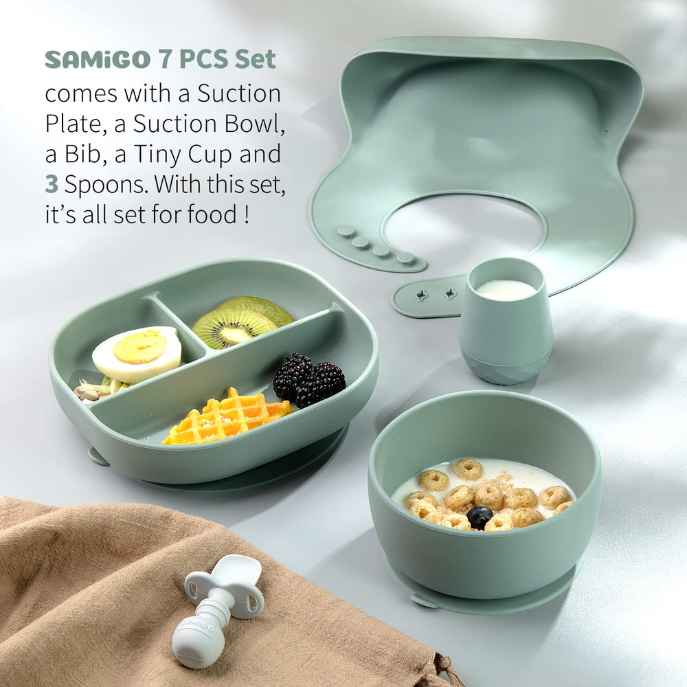 SAMiGO suction bowl with deep base keeps food within reach.
