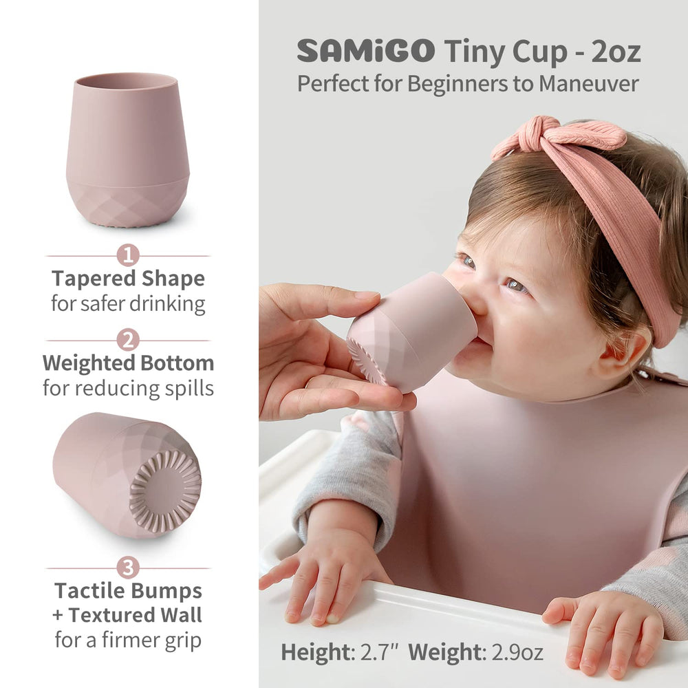 SAMiGO tiny cup weighted base and tapered opening guide sip accuracy.