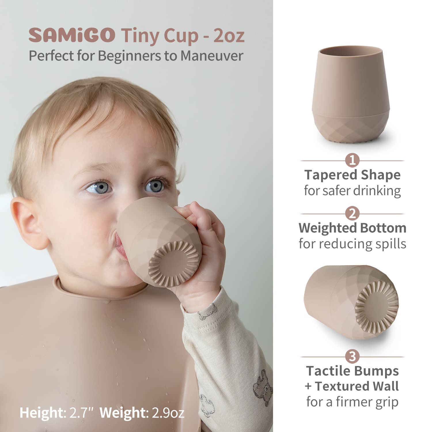 SAMiGO tiny cup weighted bottom improves stability during little one sips