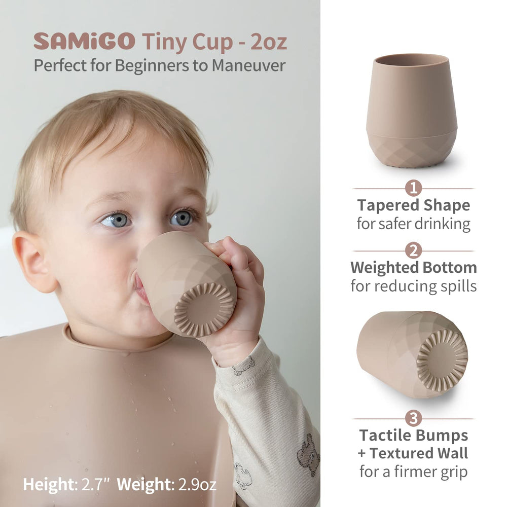 SAMiGO weighted-base design stabilizes the cup during self-feeding and reduces spills.
