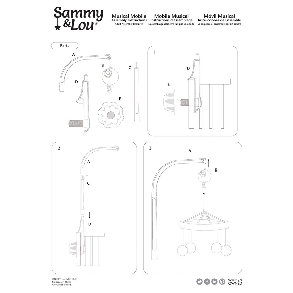 Sammy & Lou easy-assembly mobile for quick crib setup.