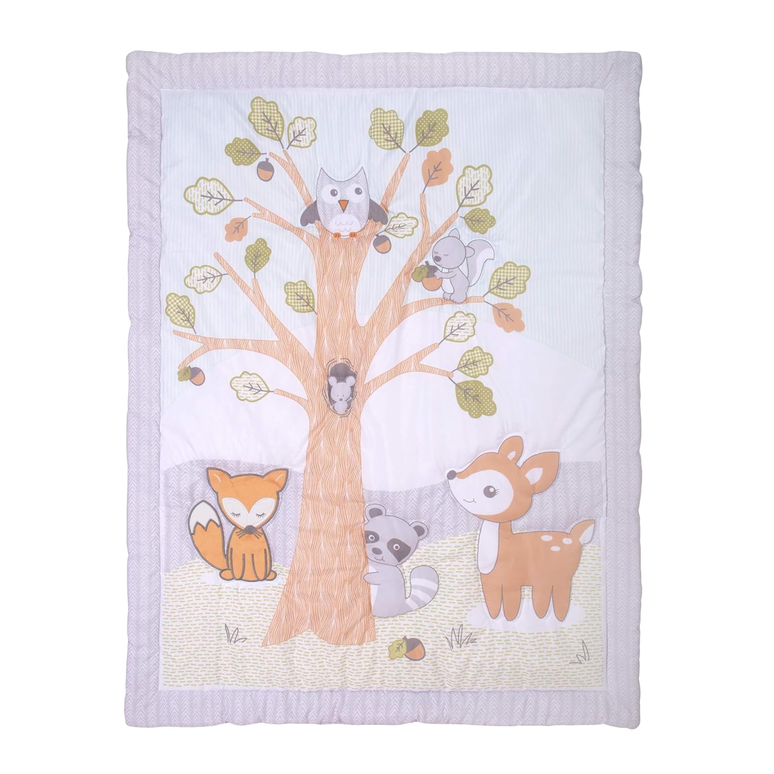 Sammy & Lou Friendly Forest crib skirt with 14-inch drop in view.