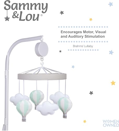 Sammy & Lou mobile close-up shows rotating balloons and soft ribbons.