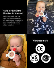 Samuel Sensory teether ring beech wood texture enhances grip and durability.