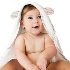 San Francisco Baby hooded towel white close-up fabric shows plush bamboo softness for newborn skin.