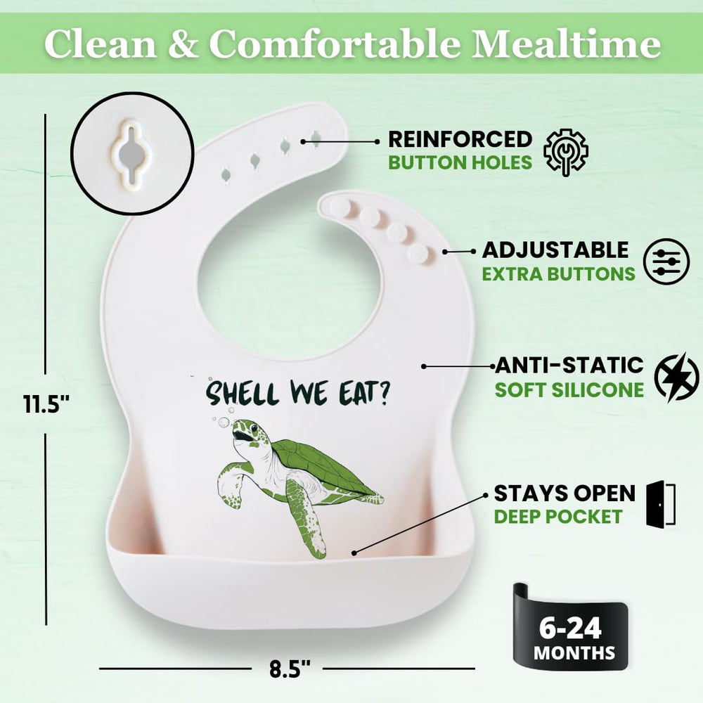 Sand Salt & Sea mealtime scene shows an engaging, easy-clean bib during dinner.