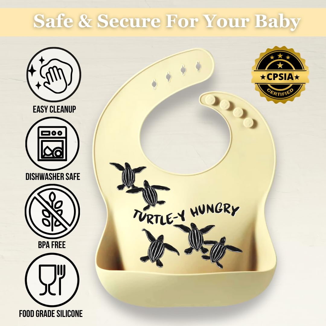 Sand Salt & Sea BPA-free silicone bib emphasizes safety and durability.