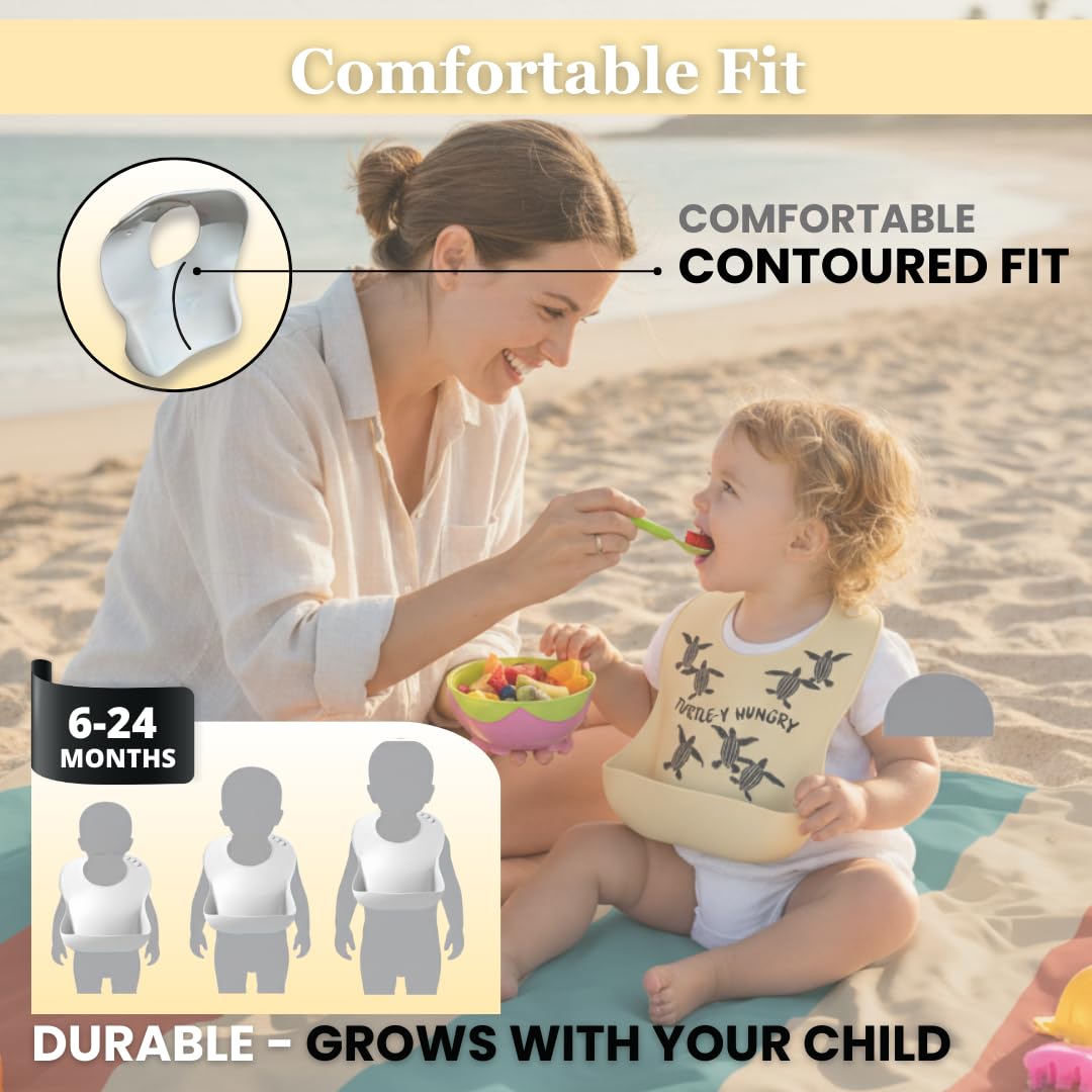Sand Salt & Sea dishwasher-safe bib makes quick cleanup fast.