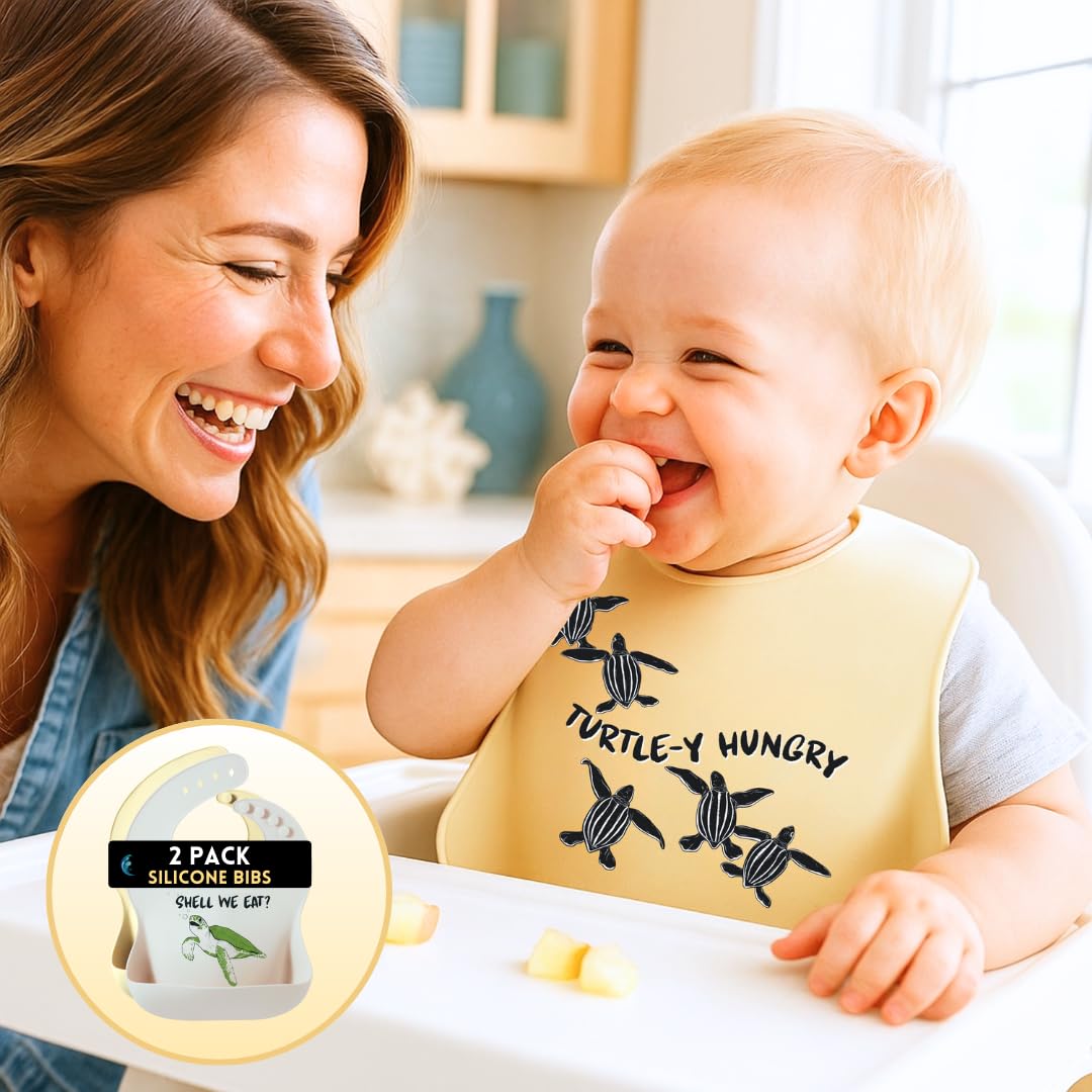 Sand Salt & Sea bib with waterproof activity card supports early learning during meals.