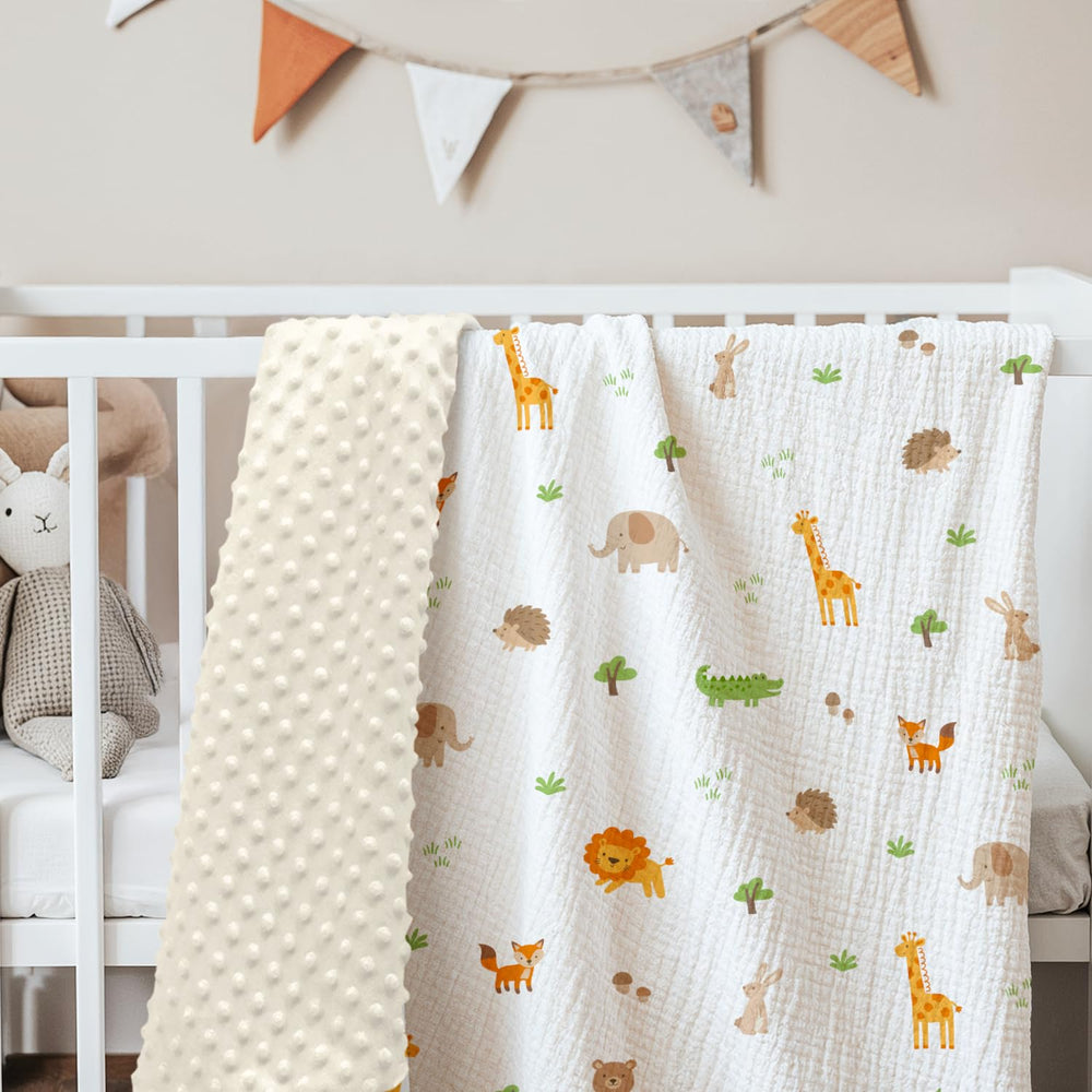 SANDJEST animal baby blanket adds cheerful nursery style and soft texture