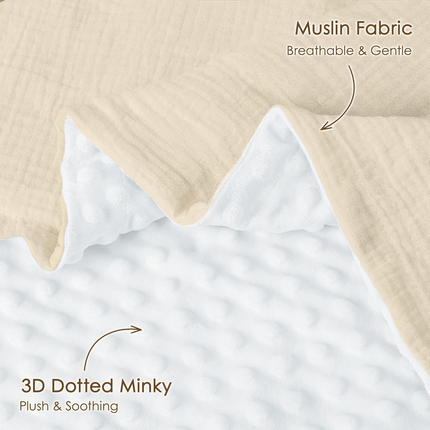 SANDJEST baby blanket beige dotted fleece back adds cozy warmth for stroller rides