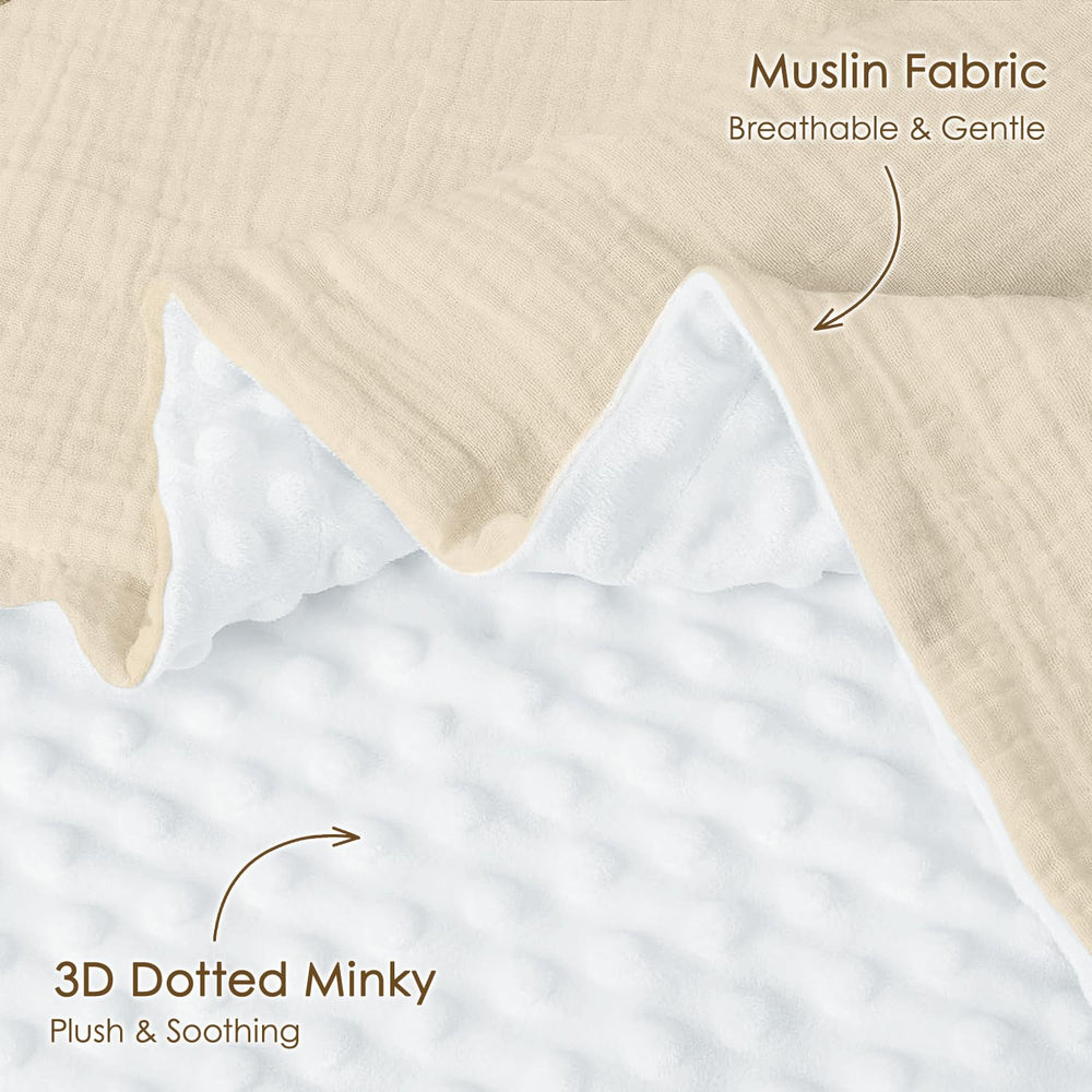 SANDJEST baby blanket beige dotted fleece back adds cozy warmth for stroller rides
