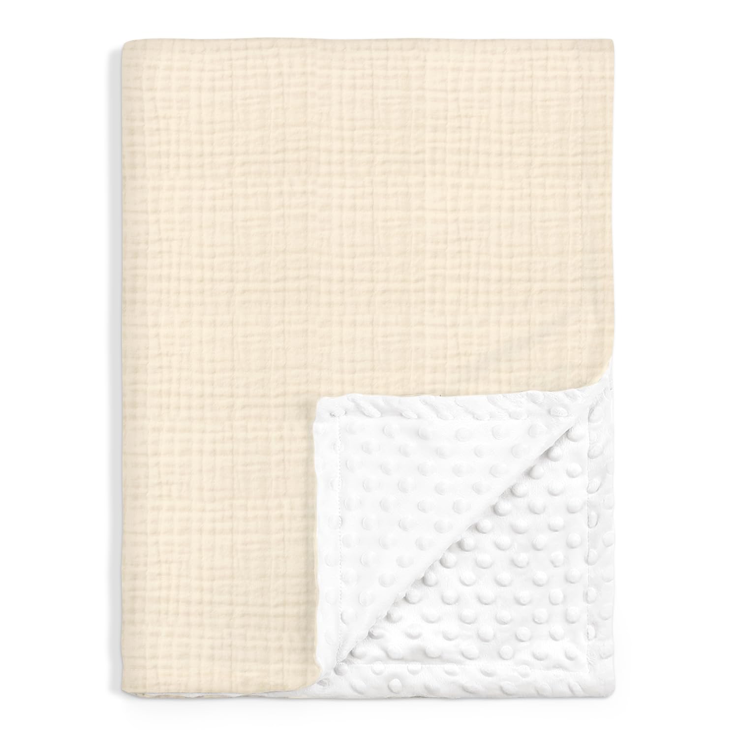 SANDJEST baby blanket beige muslin side for breathable comfort during naps