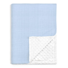 SANDJEST baby blanket muslin front in light blue offers breathable nap-ready comfort.