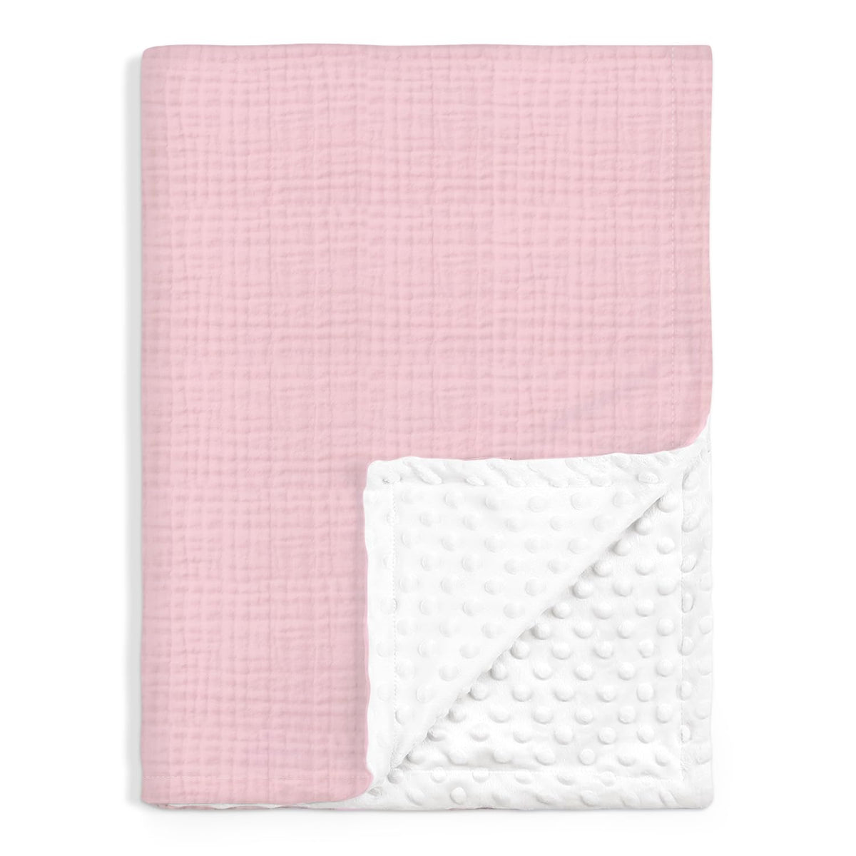 SANDJEST baby blanket pink minky with muslin offers soft comfort on warm days