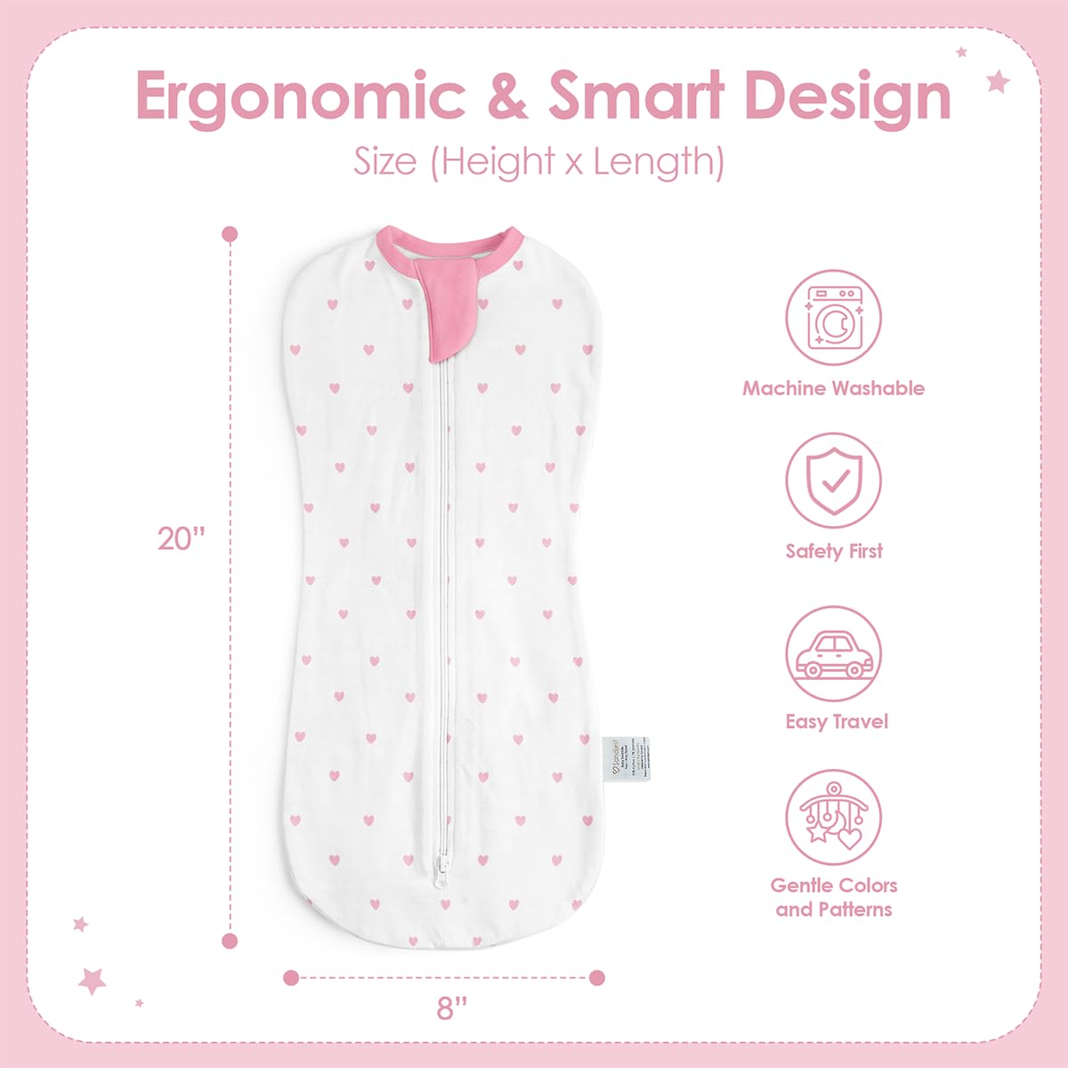 SANDJEST swaddle heart print supports cozy sleep with breathable cotton fabric.