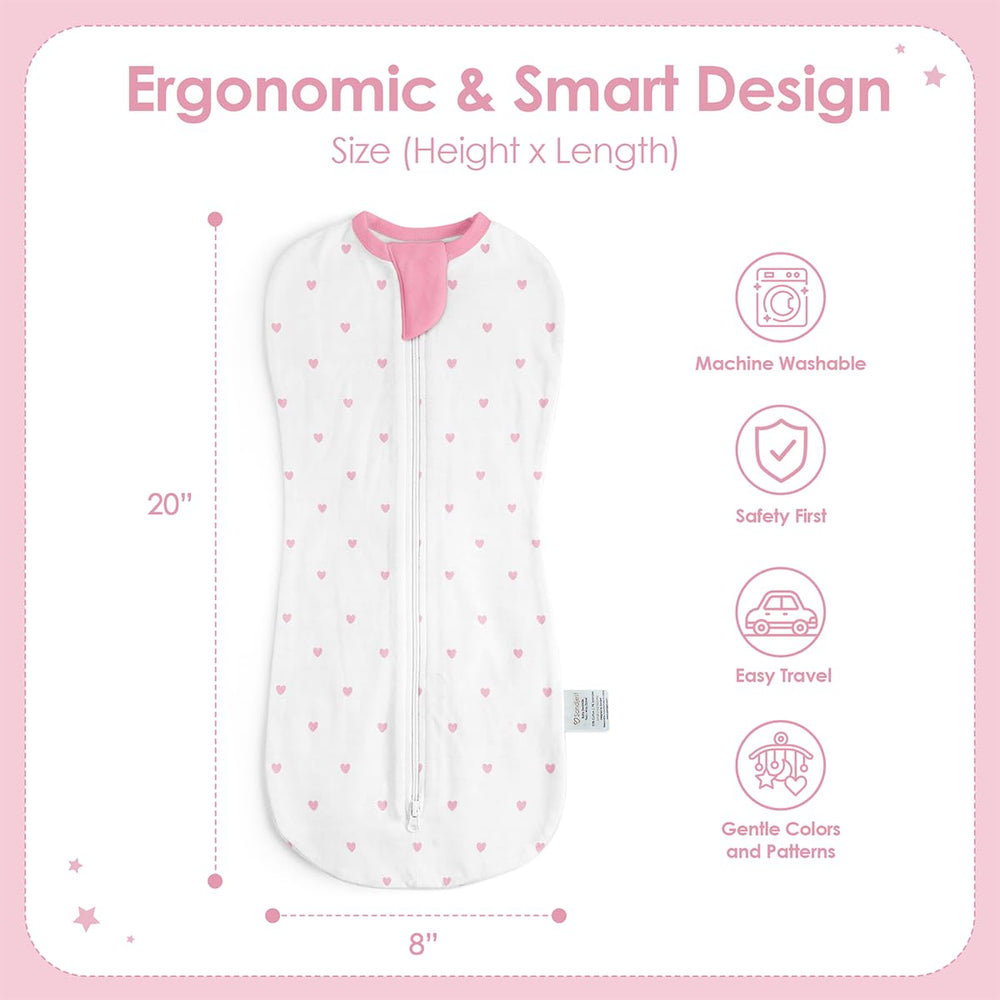 SANDJEST swaddle heart print supports cozy sleep with breathable cotton fabric.