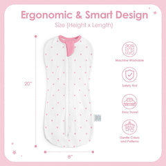 SANDJEST swaddle heart print supports cozy sleep with breathable cotton fabric.