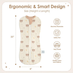 SANDJEST swaddle in star-moon pattern promotes snug calm for baby