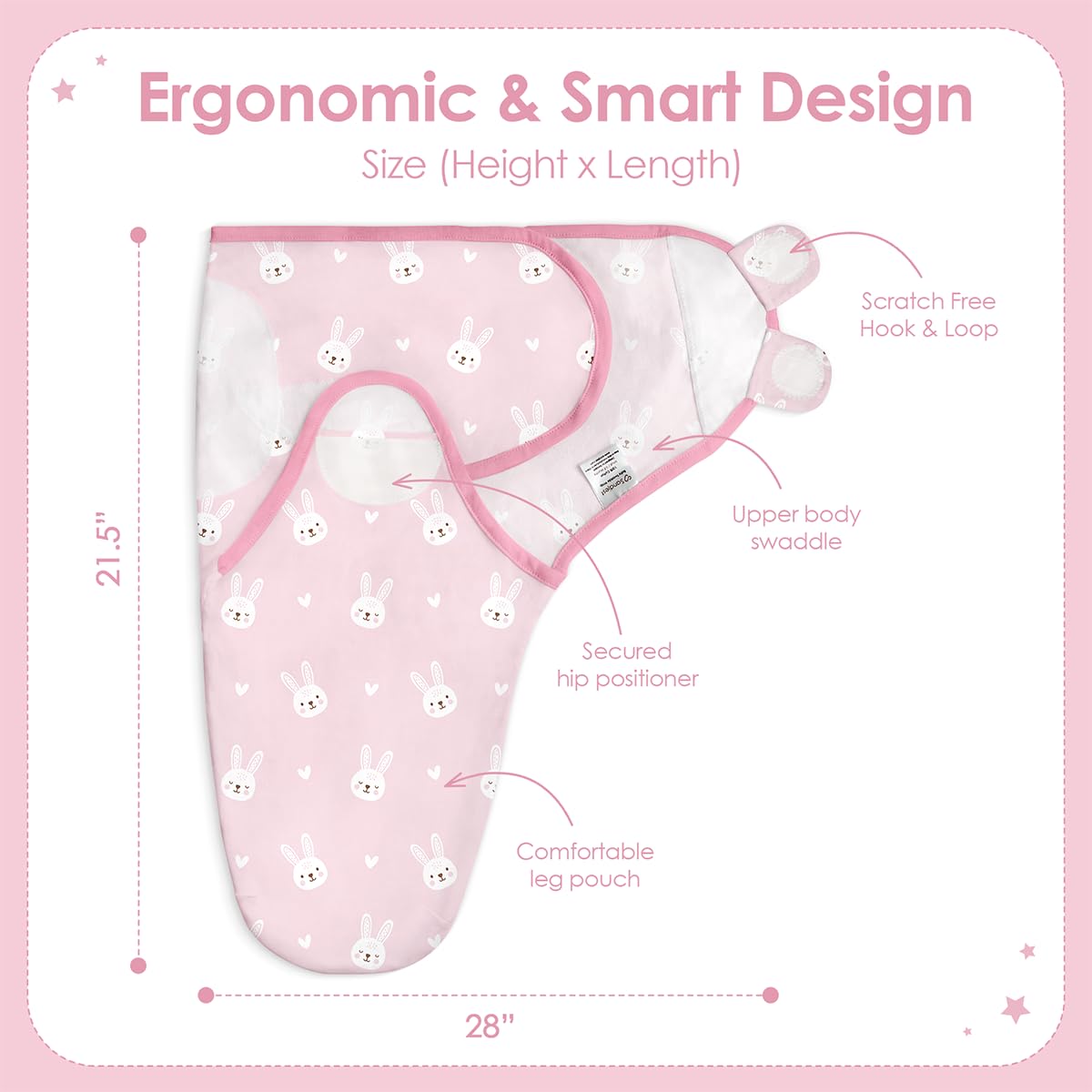 SANDJEST baby swaddle blanket heart pattern promotes snug, comforting nights for baby.