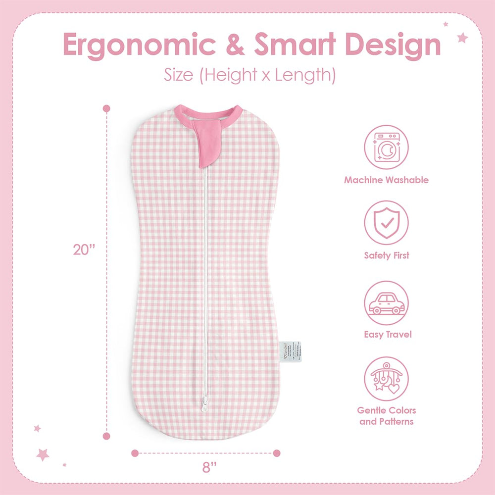 SANDJEST baby swaddle checkered-pattern image helps newborns feel cozy in arms.