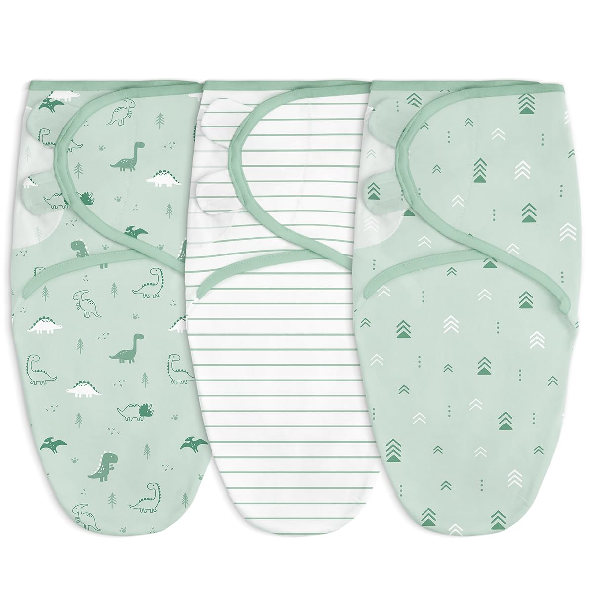 SandJEST baby swaddle dinosaur pattern wearable blanket supports secure sleep.