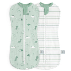 SANDJEST baby swaddle dinosaur pack2 front view for gentle newborn sleep