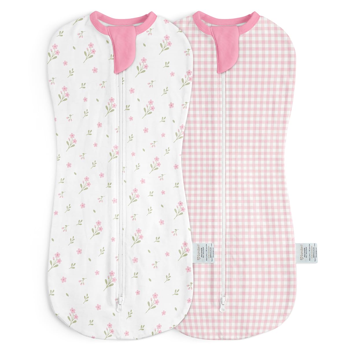 SANDJEST baby swaddle floral-pattern image promotes calm sleep and secure cuddling.