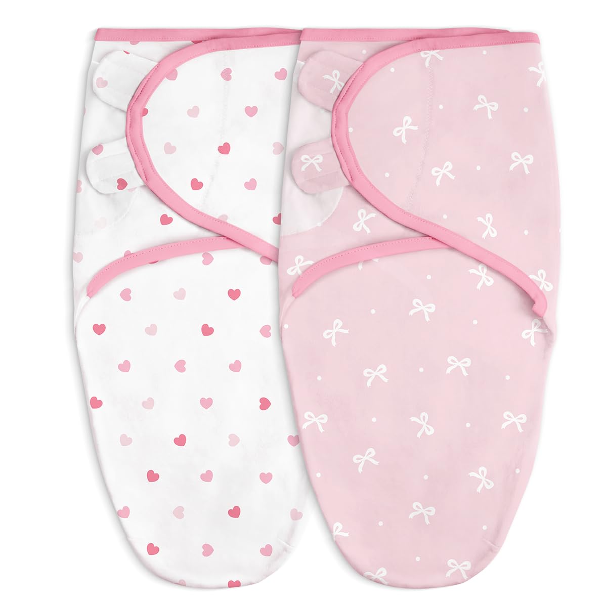 SANDJEST baby-swaddle-heart-bow-pack2-01 showcases heart and bow design for secure, soothing sleep for newborns