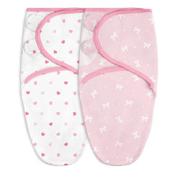 SANDJEST baby-swaddle-heart-bow-pack2-01 showcases heart and bow design for secure, soothing sleep for newborns
