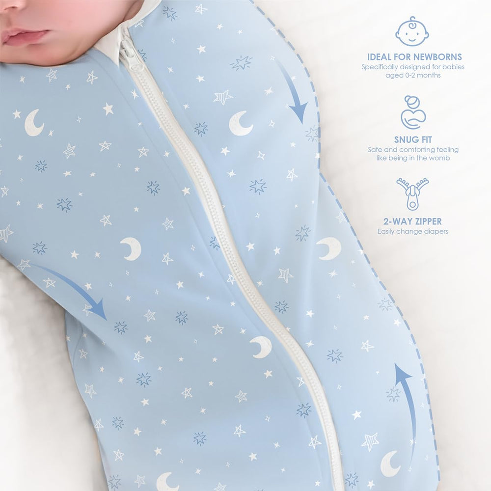 SANDJEST baby swaddle in bed shows snug secure fit for sleepy moments.