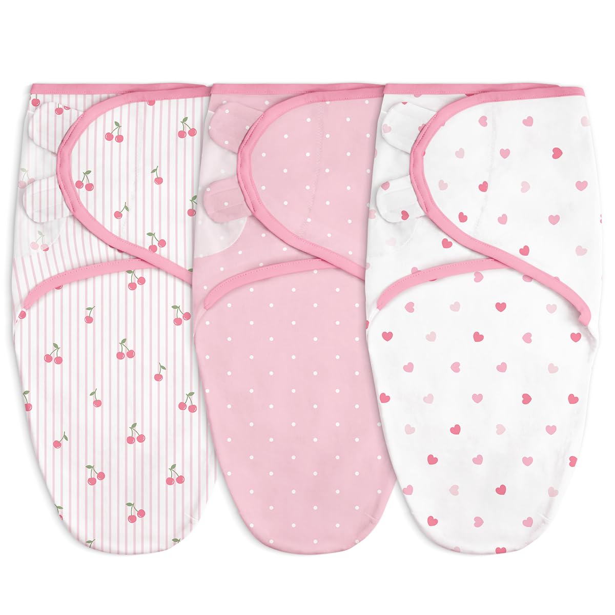 SANDJEST Baby Swaddle Pack 3 cherry polka heart collection keeps newborn cozy and secure