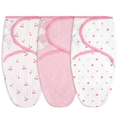 SANDJEST Baby Swaddle Pack 3 cherry polka heart collection keeps newborn cozy and secure