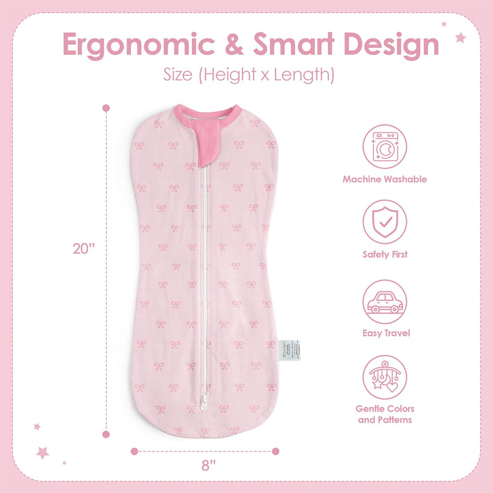 SANDJEST swaddle side view demonstrates snug fit for newborn comfort and quick changes.