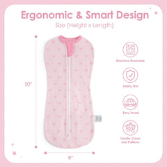 SANDJEST swaddle side view demonstrates snug fit for newborn comfort and quick changes.