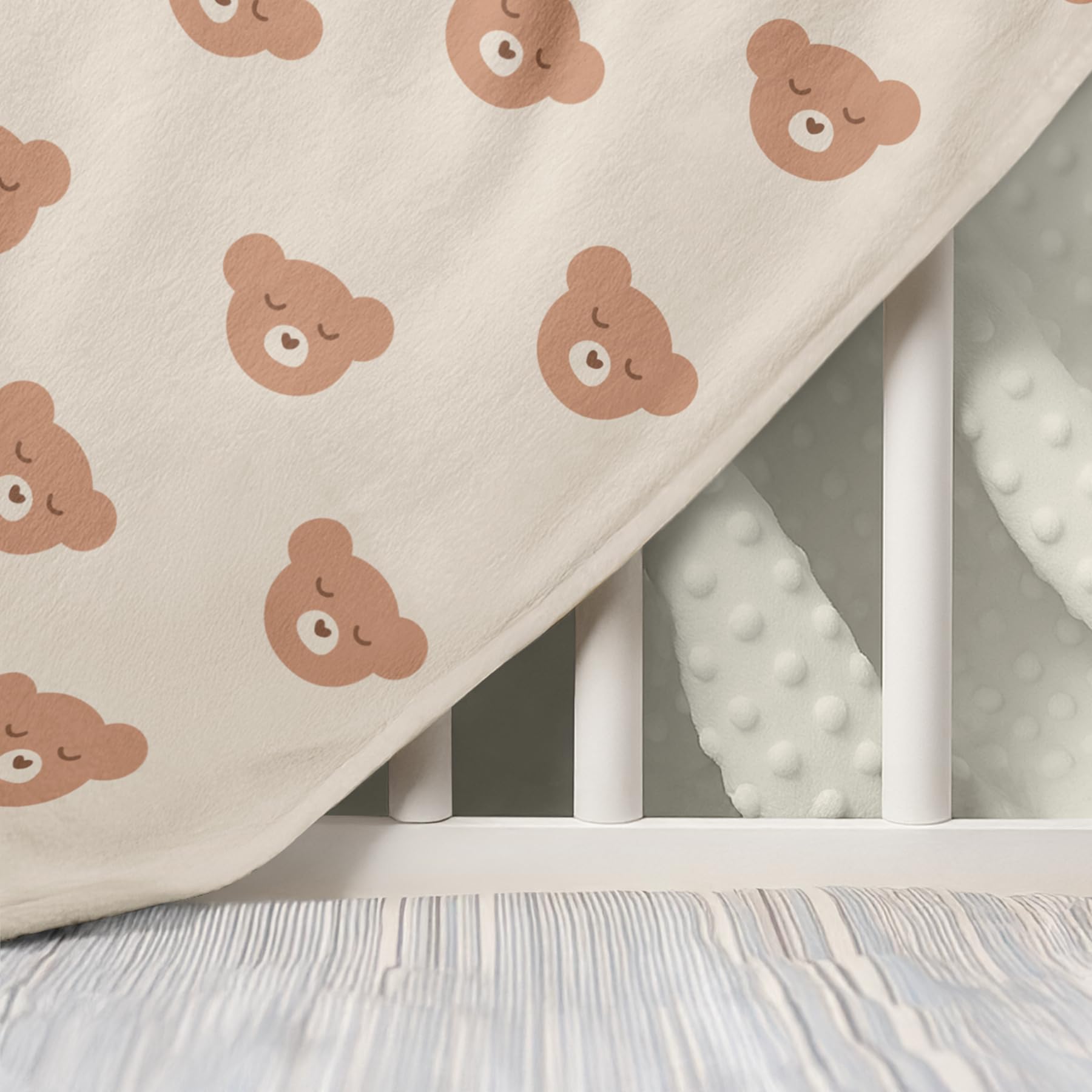 SANDJEST Bear Minky blanket with baby bed setup for cozy bedtime