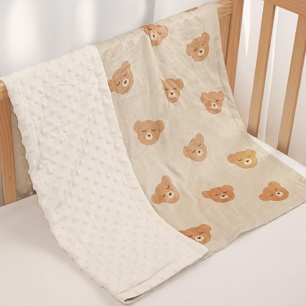 SANDJEST Bear Minky blanket folded closeup shows dual-texture surface